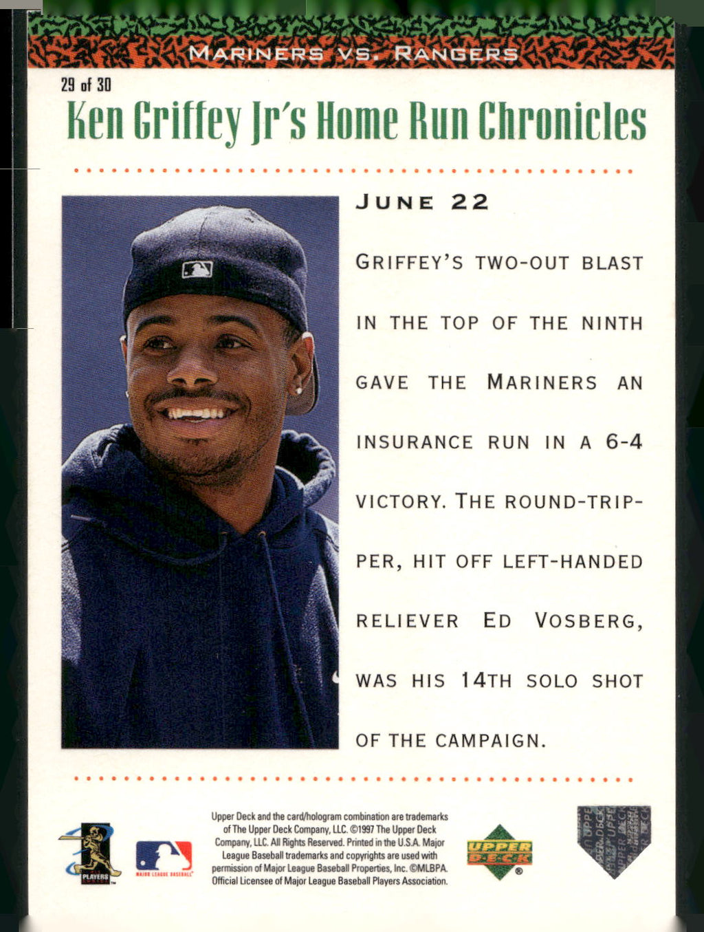 1998 Upper Deck #29 Ken Griffey Jr. Ken Griffey Jr.'s Home Run Chronicles