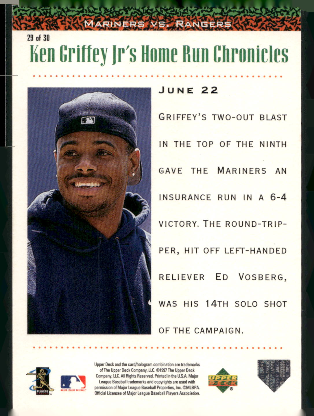 1998 Upper Deck #29 Ken Griffey Jr. Ken Griffey Jr.'s Home Run Chronicles