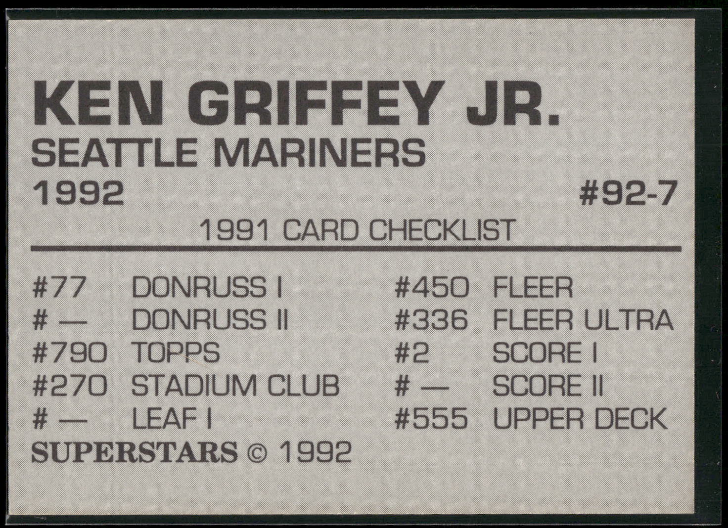 1992 Superstars Magazine (unlicensed) #92-7 Ken Griffey Jr.