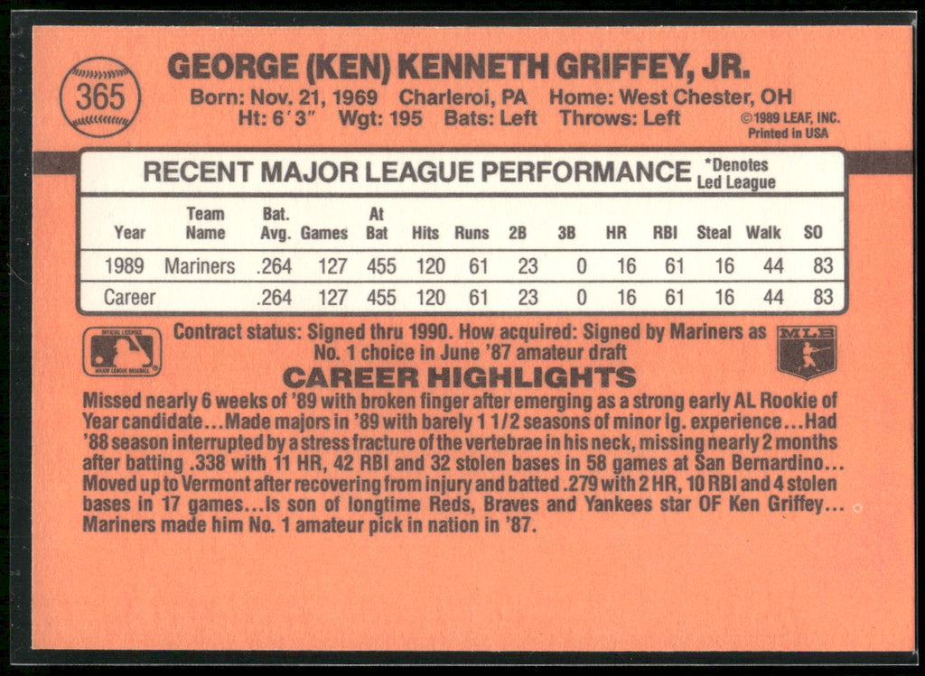 1990 Donruss #365 Ken Griffey Jr.