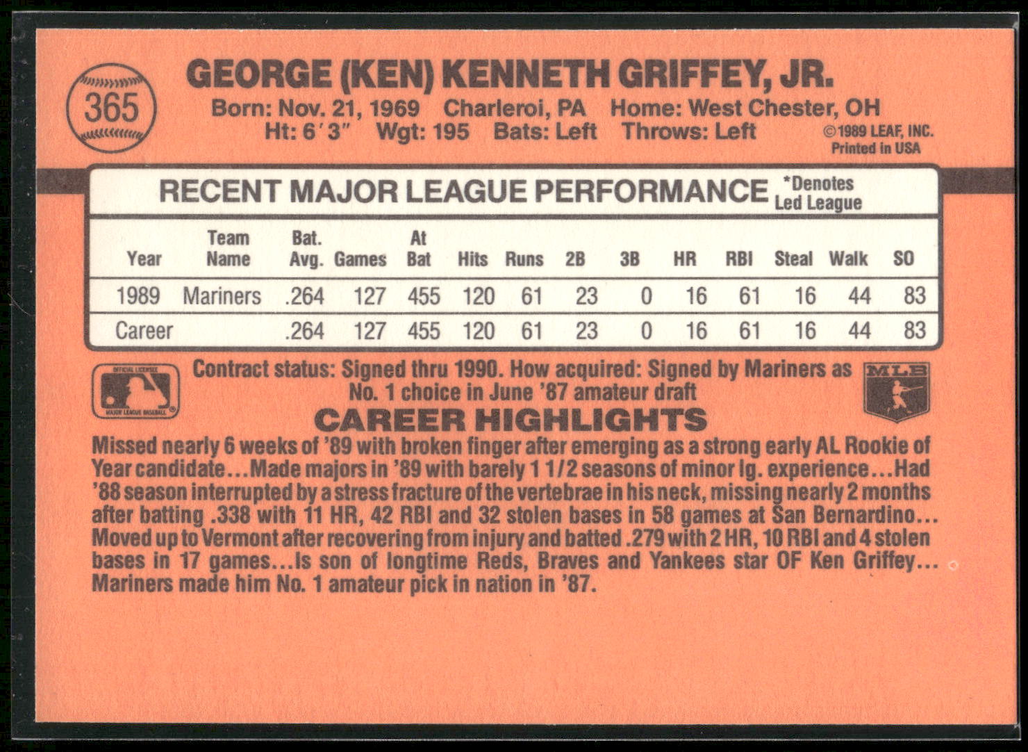 1990 Donruss #365 Ken Griffey Jr.