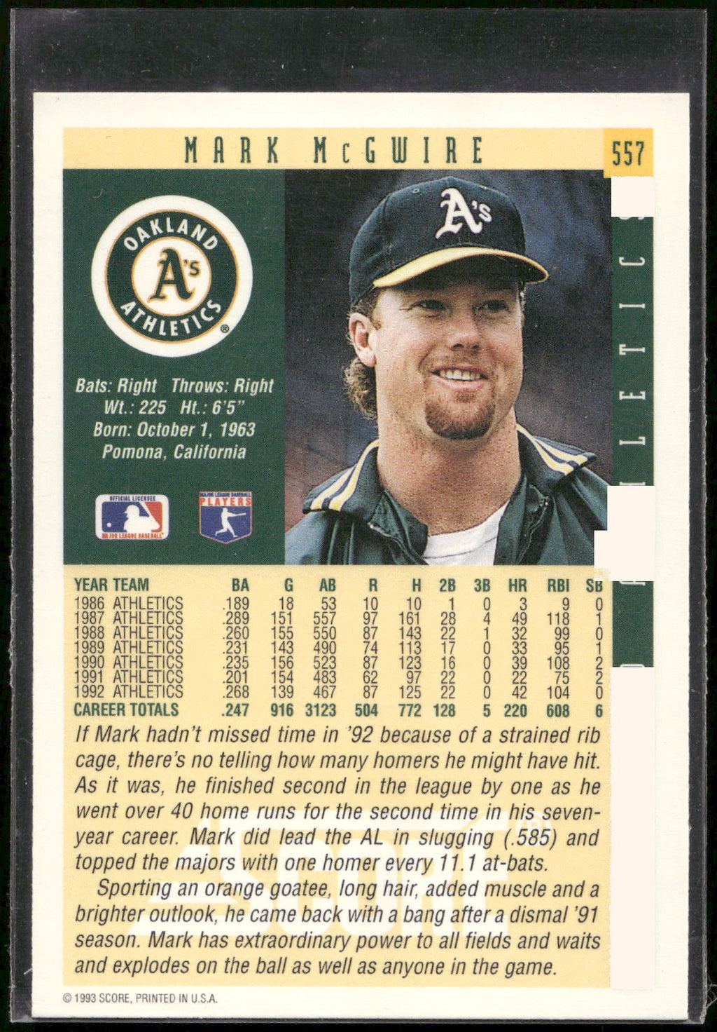 1993 Score #557 Mark McGwire