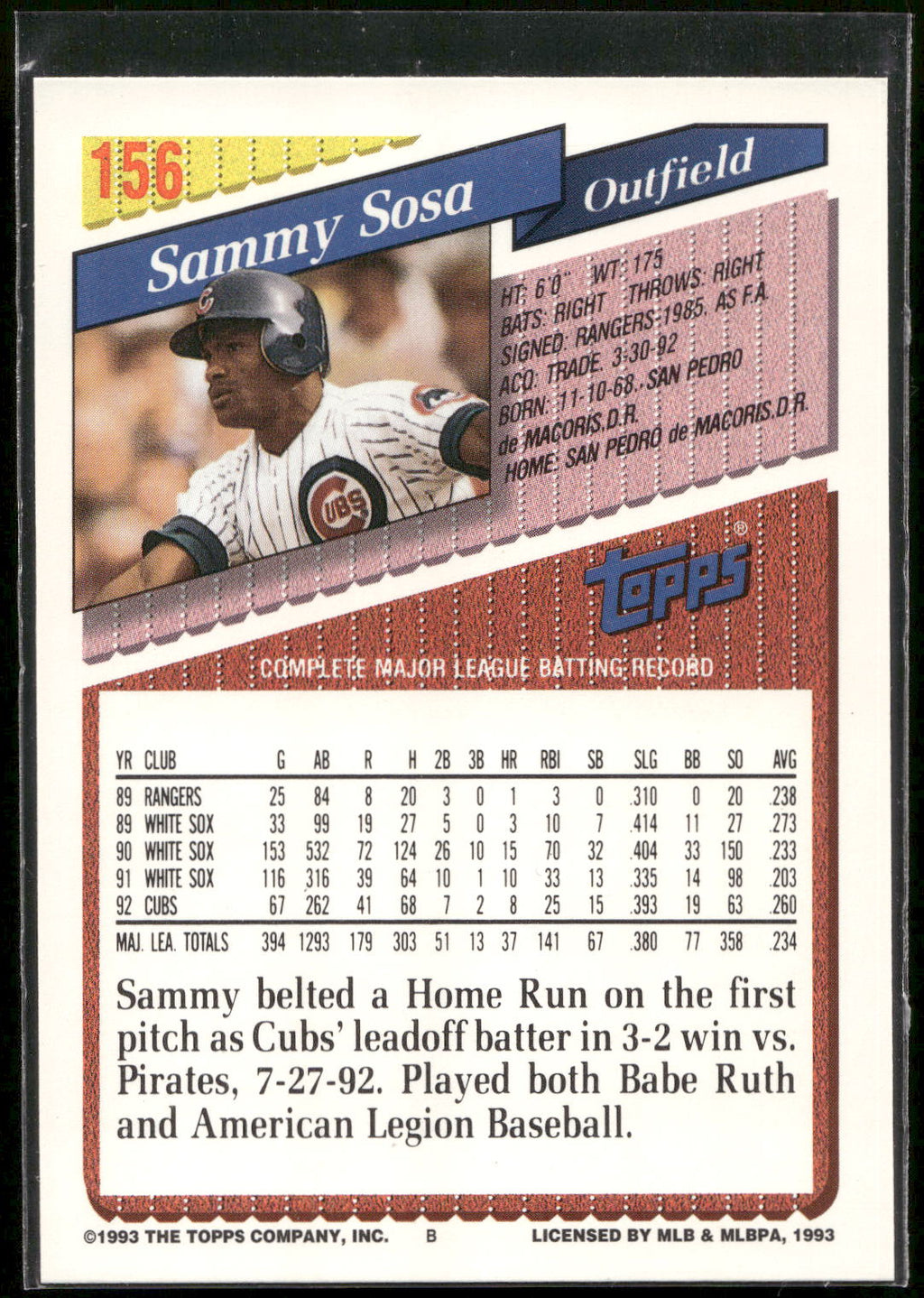 1993 Topps #156 Sammy Sosa