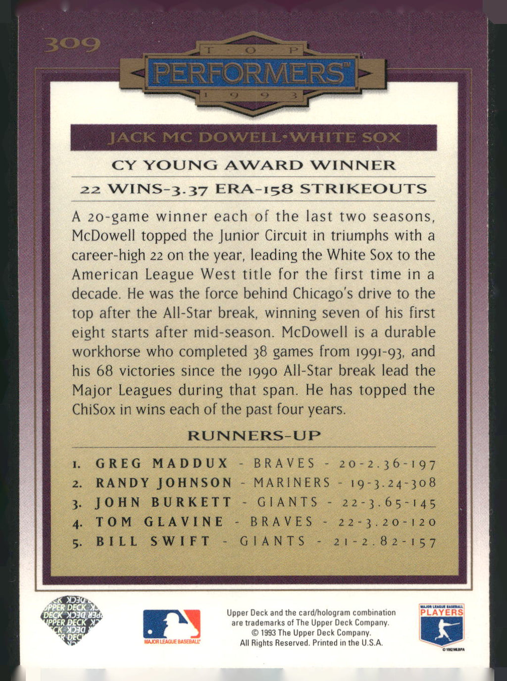 1994 Collector's Choice #309 Jack McDowell