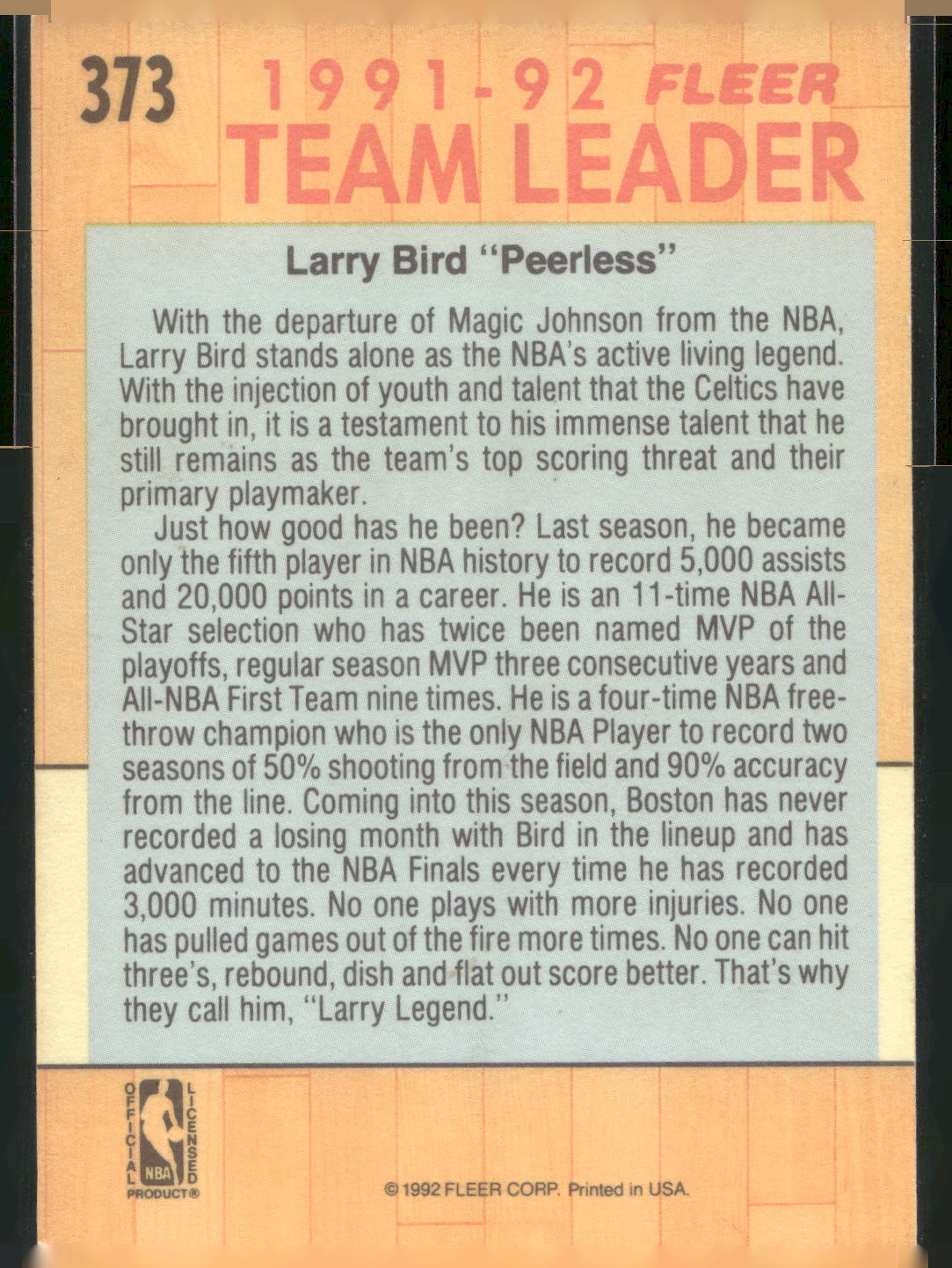 1991-92 Fleer #373 Larry Bird