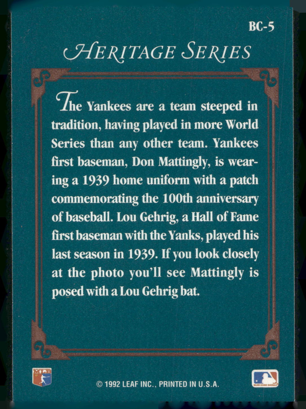 1992 Studio #BC-5 Don Mattingly Heritage