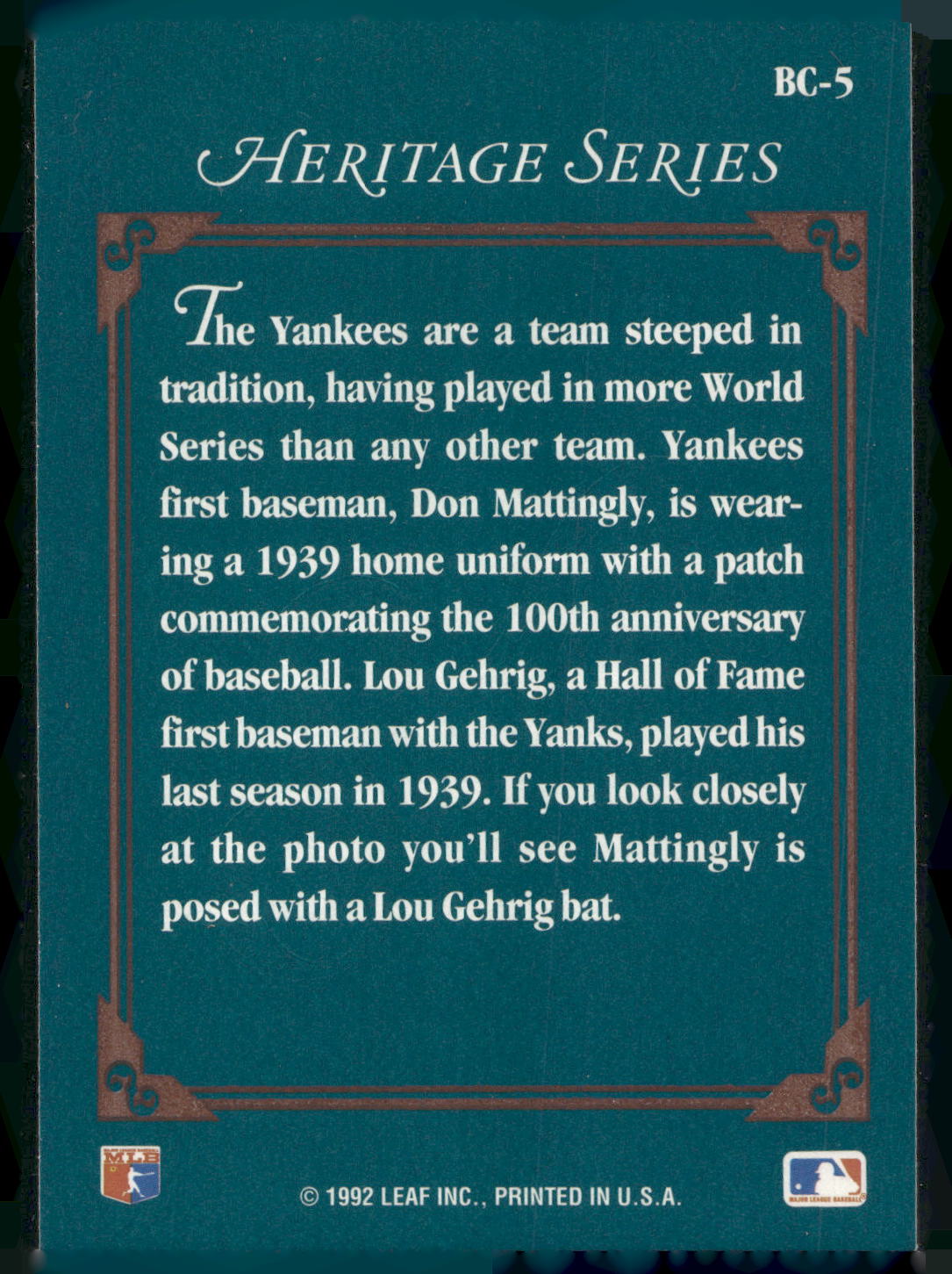 1992 Studio #BC-5 Don Mattingly Heritage