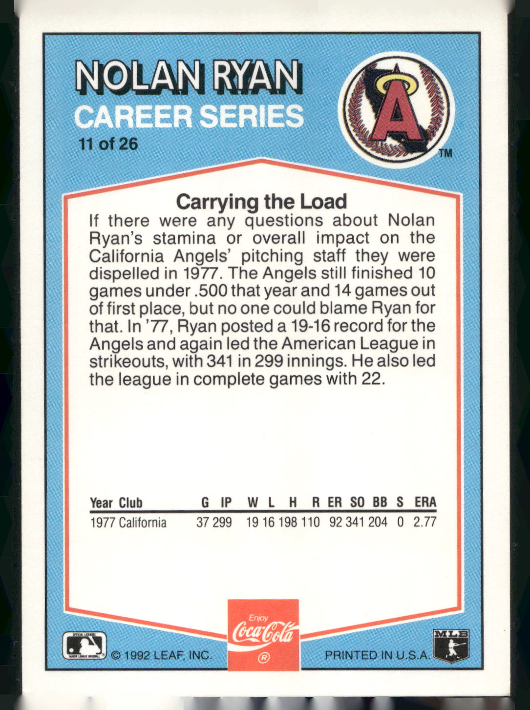 1992 Donruss Coca-Cola Nolan Ryan #11 Nolan Ryan