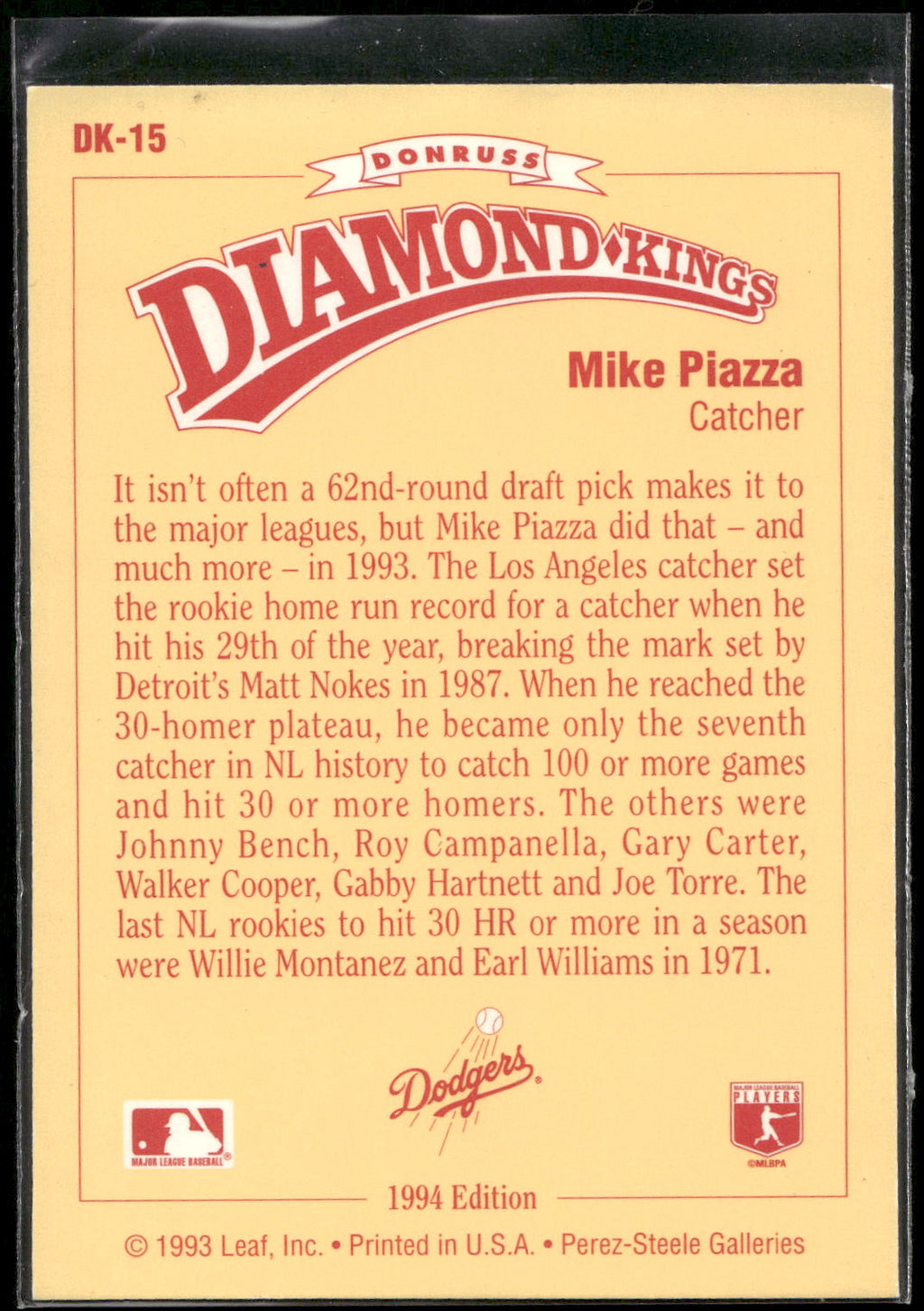 1994 Donruss #DK-15 Mike Piazza Diamond Kings