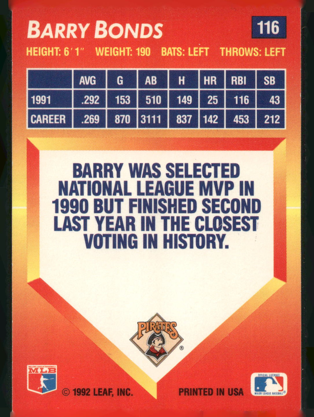 1992 Triple Play #116 Barry Bonds