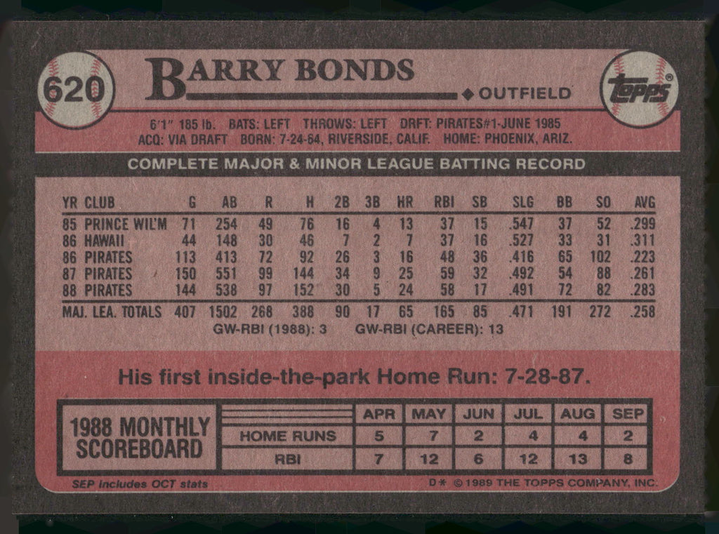 1989 Topps #620 Barry Bonds