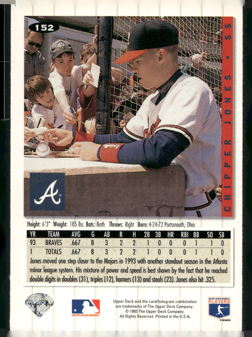 1994 Collector's Choice #152 Chipper Jones