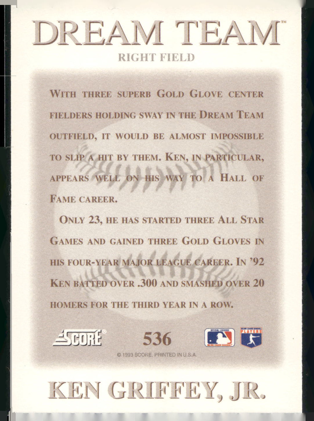 1993 Score #536 Ken Griffey Jr.