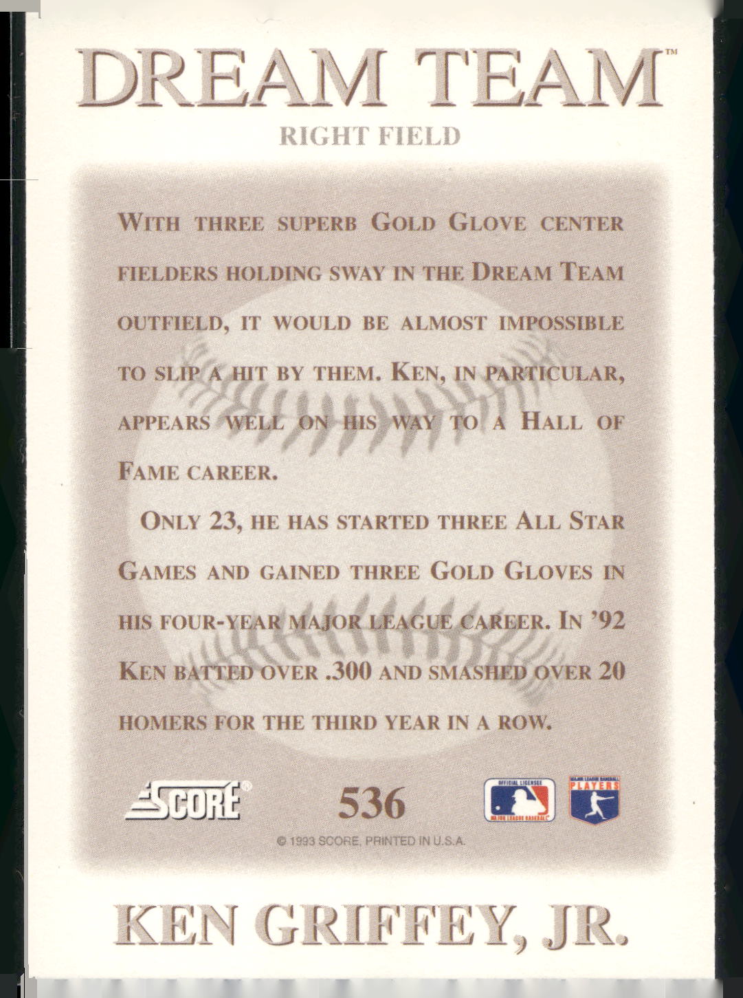 1993 Score #536 Ken Griffey Jr.