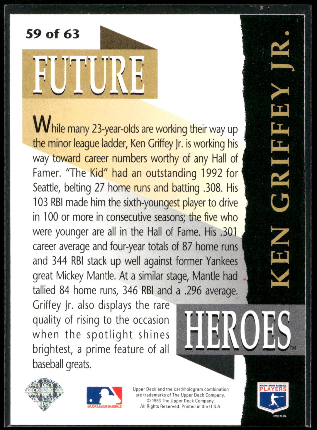1993 Upper Deck #59 Ken Griffey Jr. Future Heroes