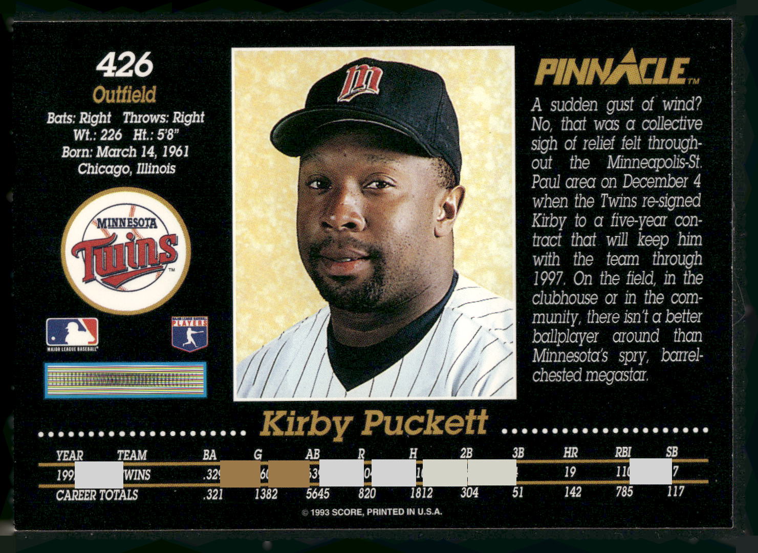1993 Pinnacle #426 Kirby Puckett