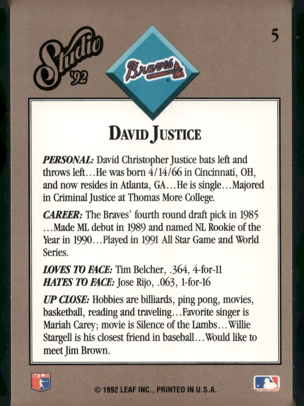 1992 Studio #5 David Justice