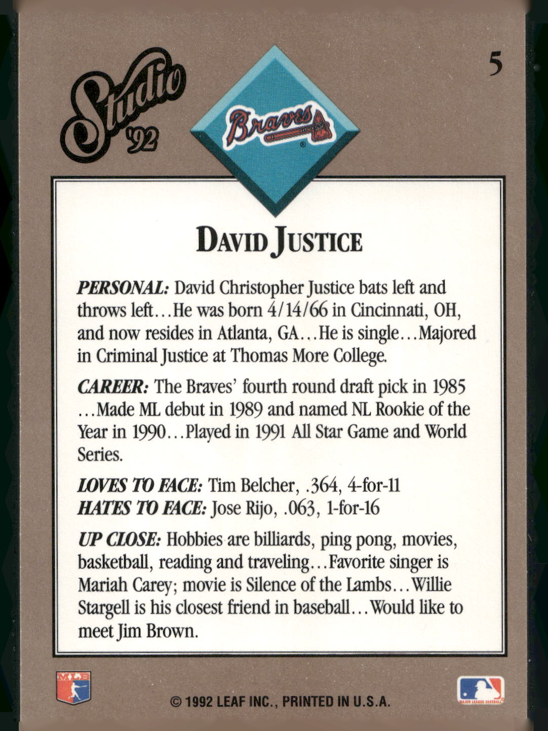 1992 Studio #5 David Justice