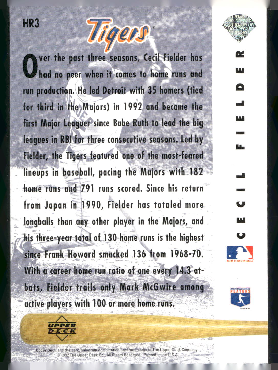 1993 Upper Deck #HR3 Cecil Fielder Home Run Heroes