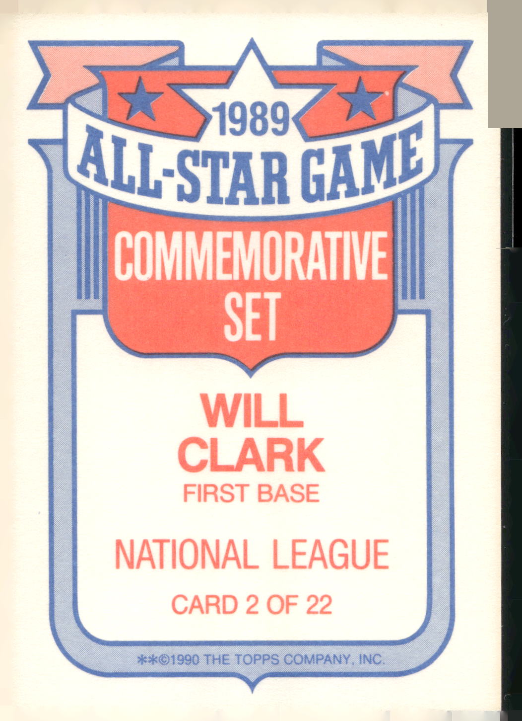 1990 Topps #2 Will Clark Glossy All-Stars
