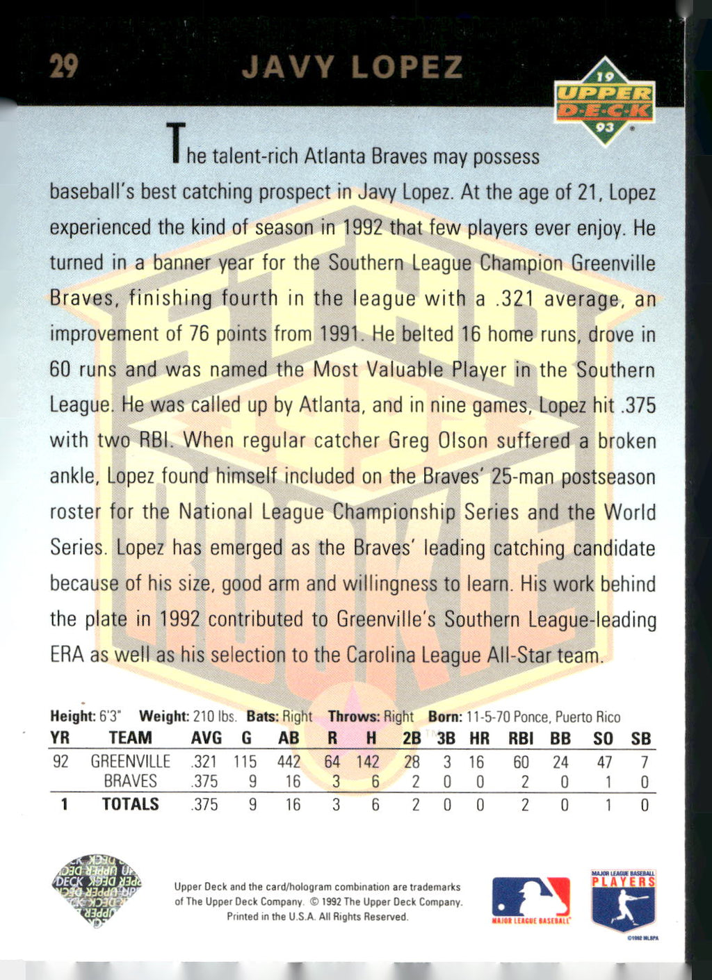 1993 Upper Deck #29 Javy Lopez