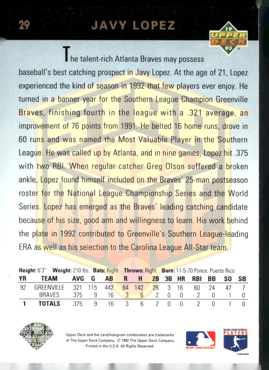 1993 Upper Deck #29 Javy Lopez