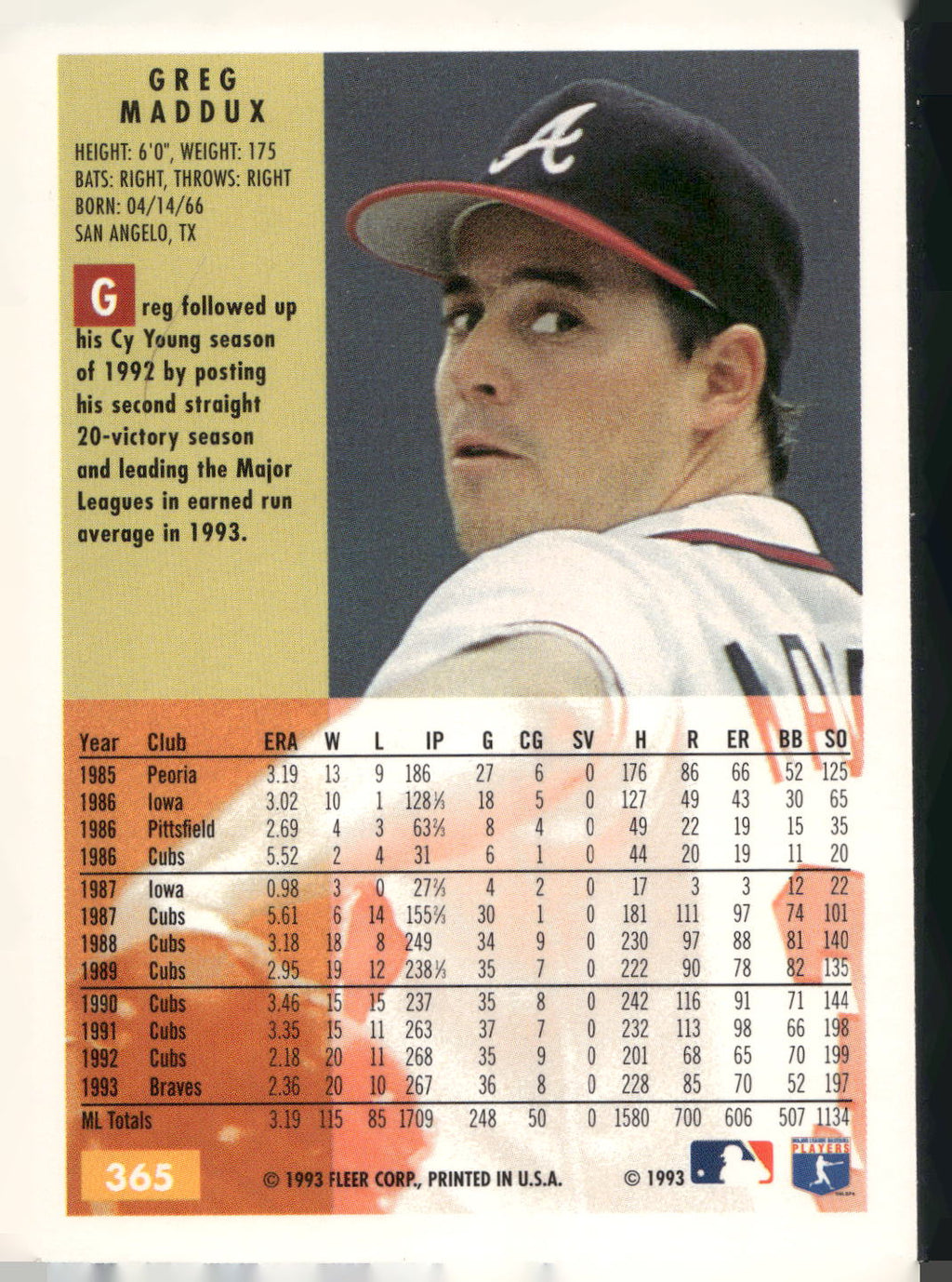 1994 Fleer #365 Greg Maddux
