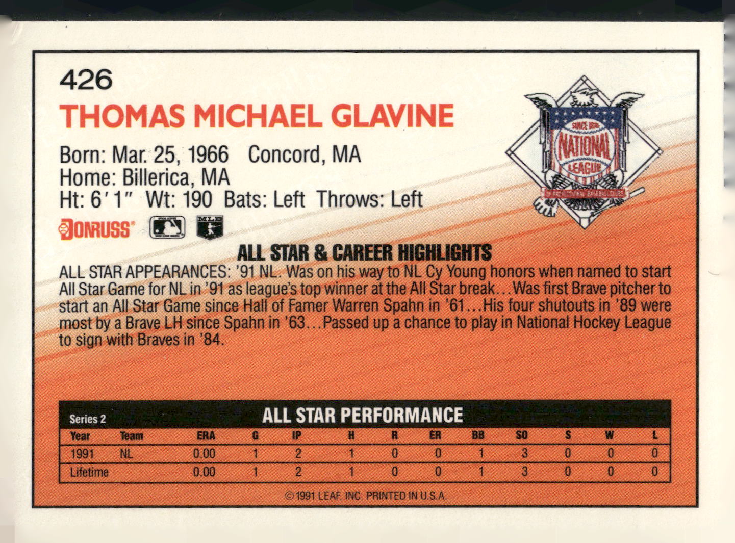 1992 Donruss #426 Tom Glavine