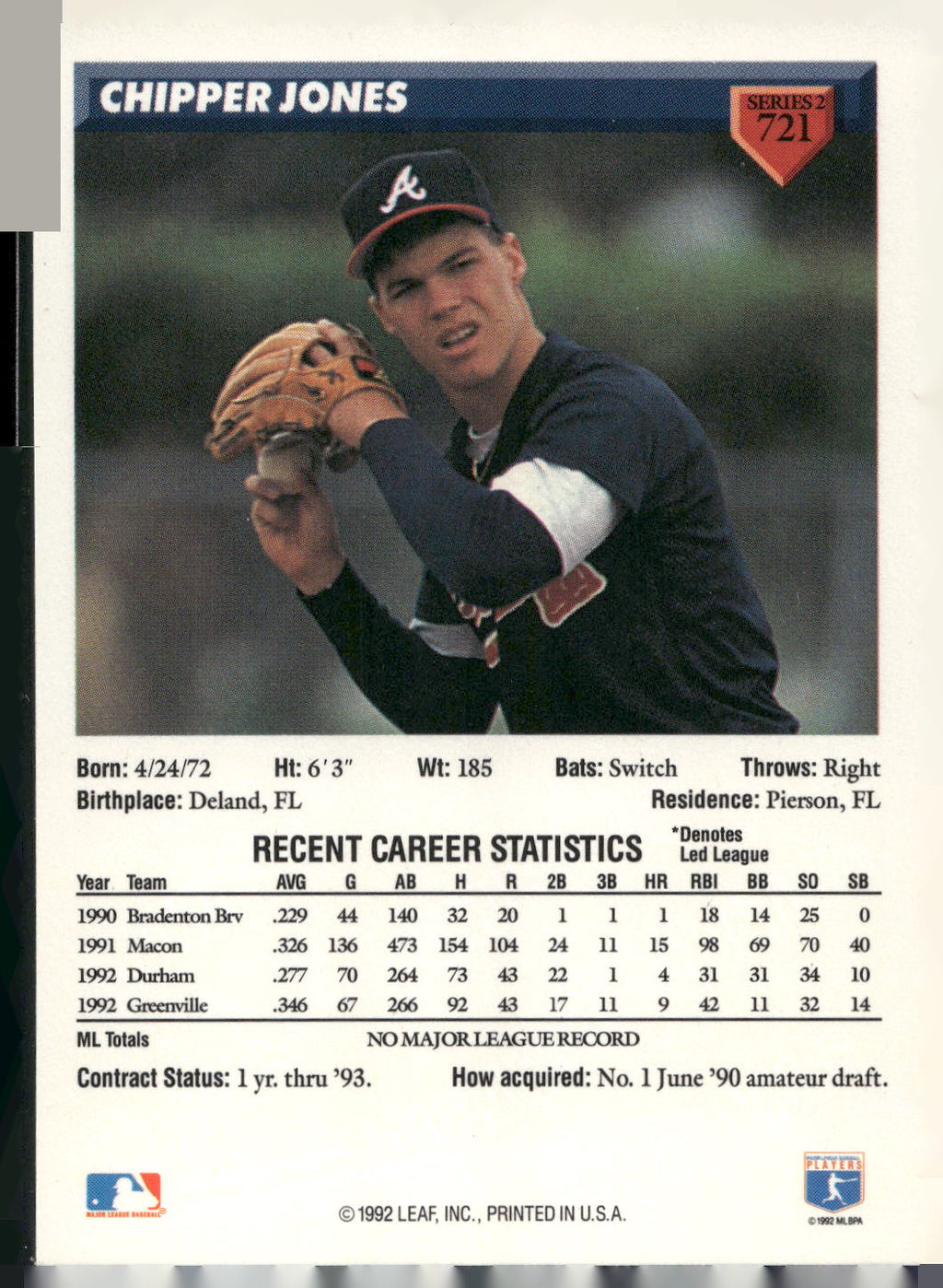 1993 Donruss #721 Chipper Jones