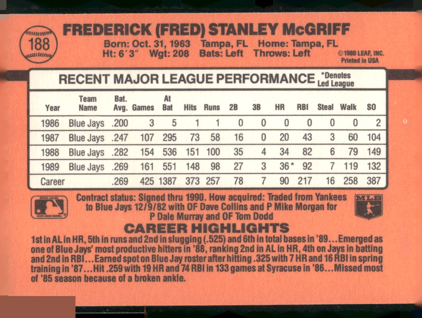 1990 Donruss #188 Fred McGriff