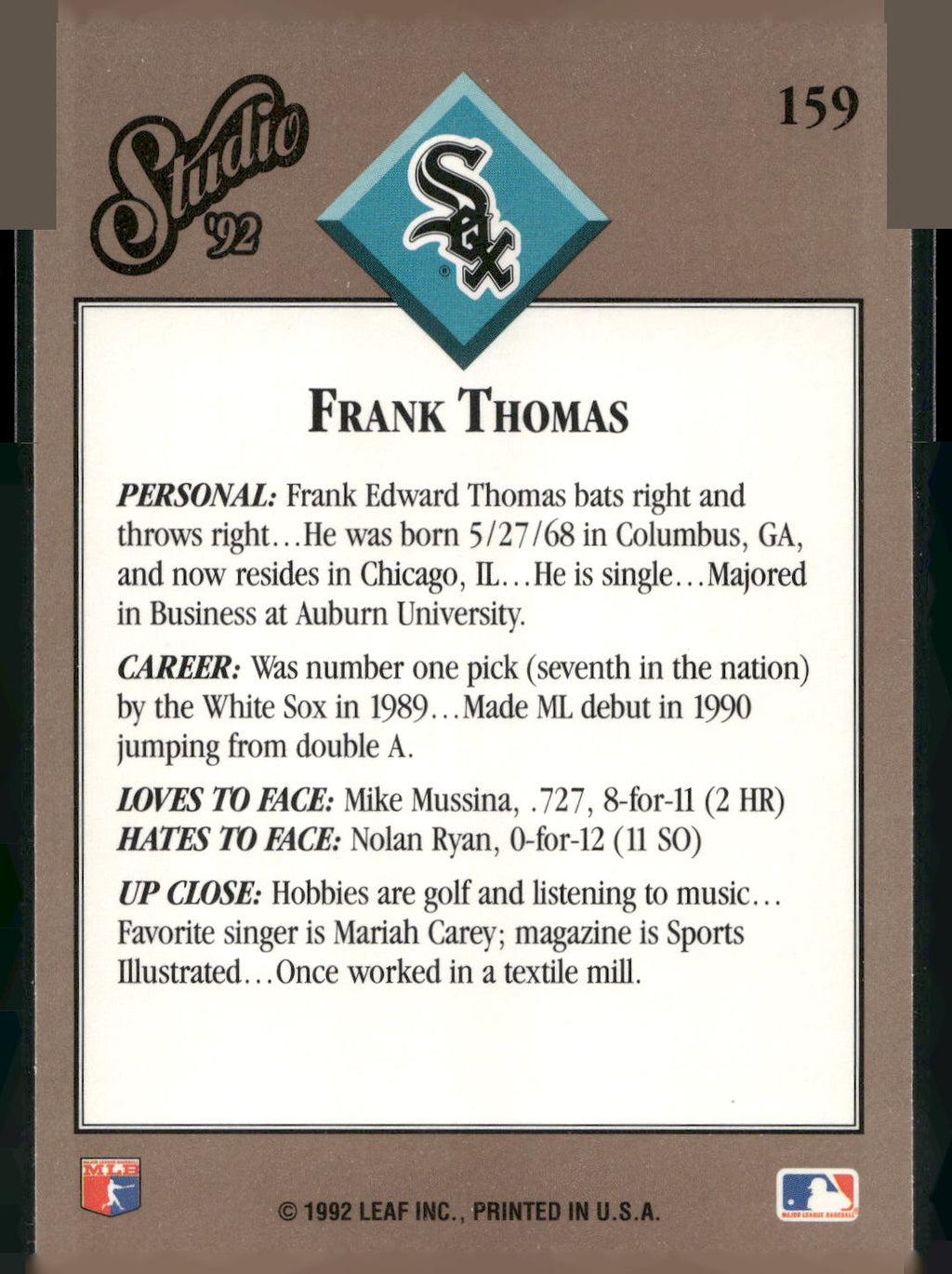 1992 Studio #159 Frank Thomas