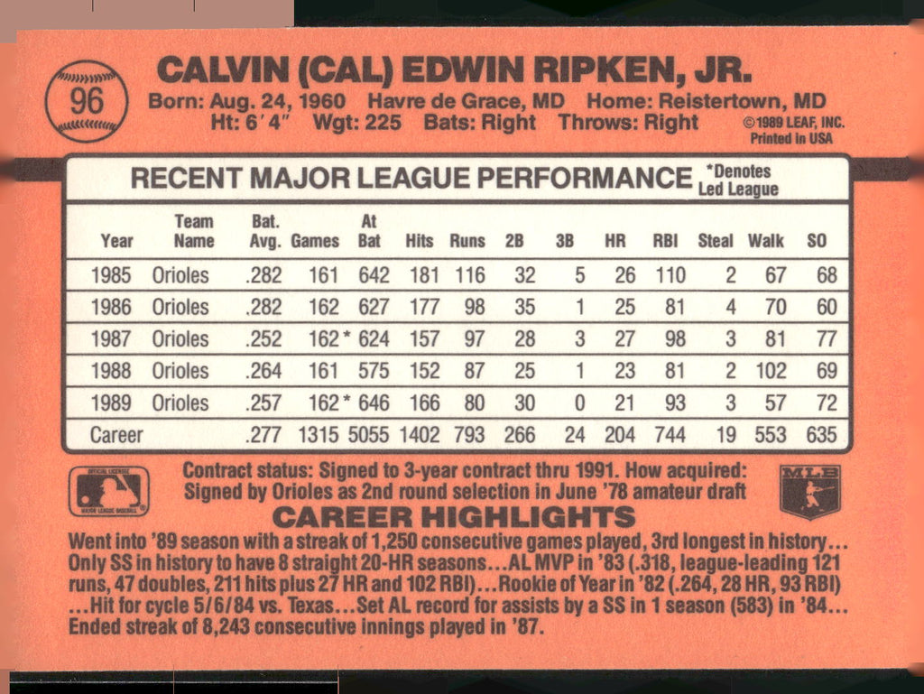 1990 Donruss #96 Cal Ripken