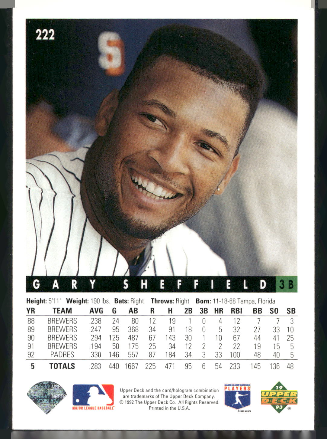 1993 Upper Deck #222 Gary Sheffield