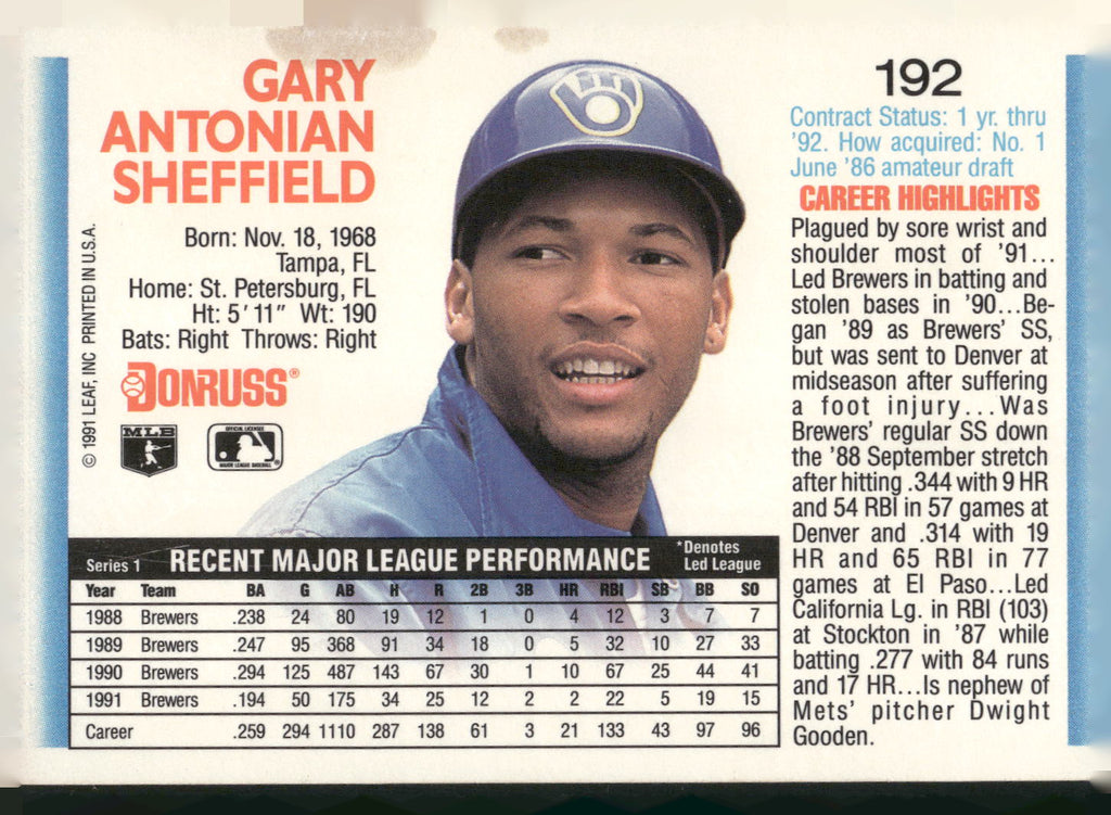 1992 Donruss #192 Gary Sheffield