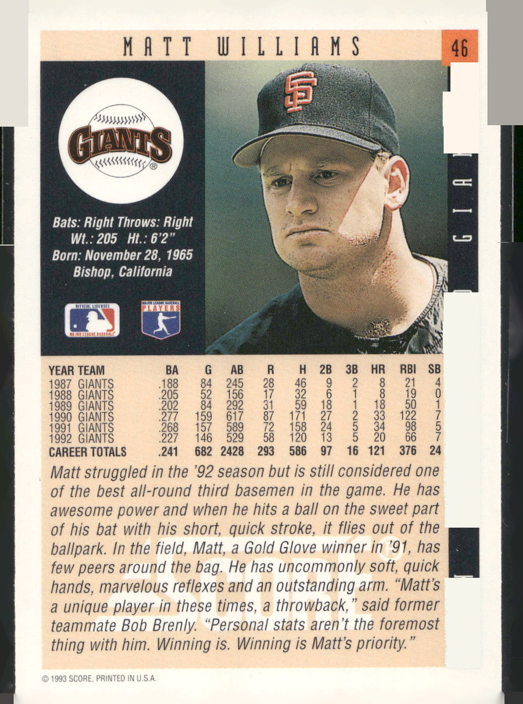 1993 Score #46 Matt Williams