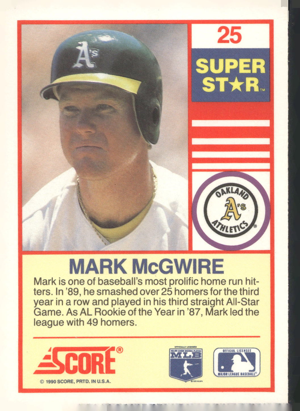 1990 Score 100 Superstars #25 Mark McGwire