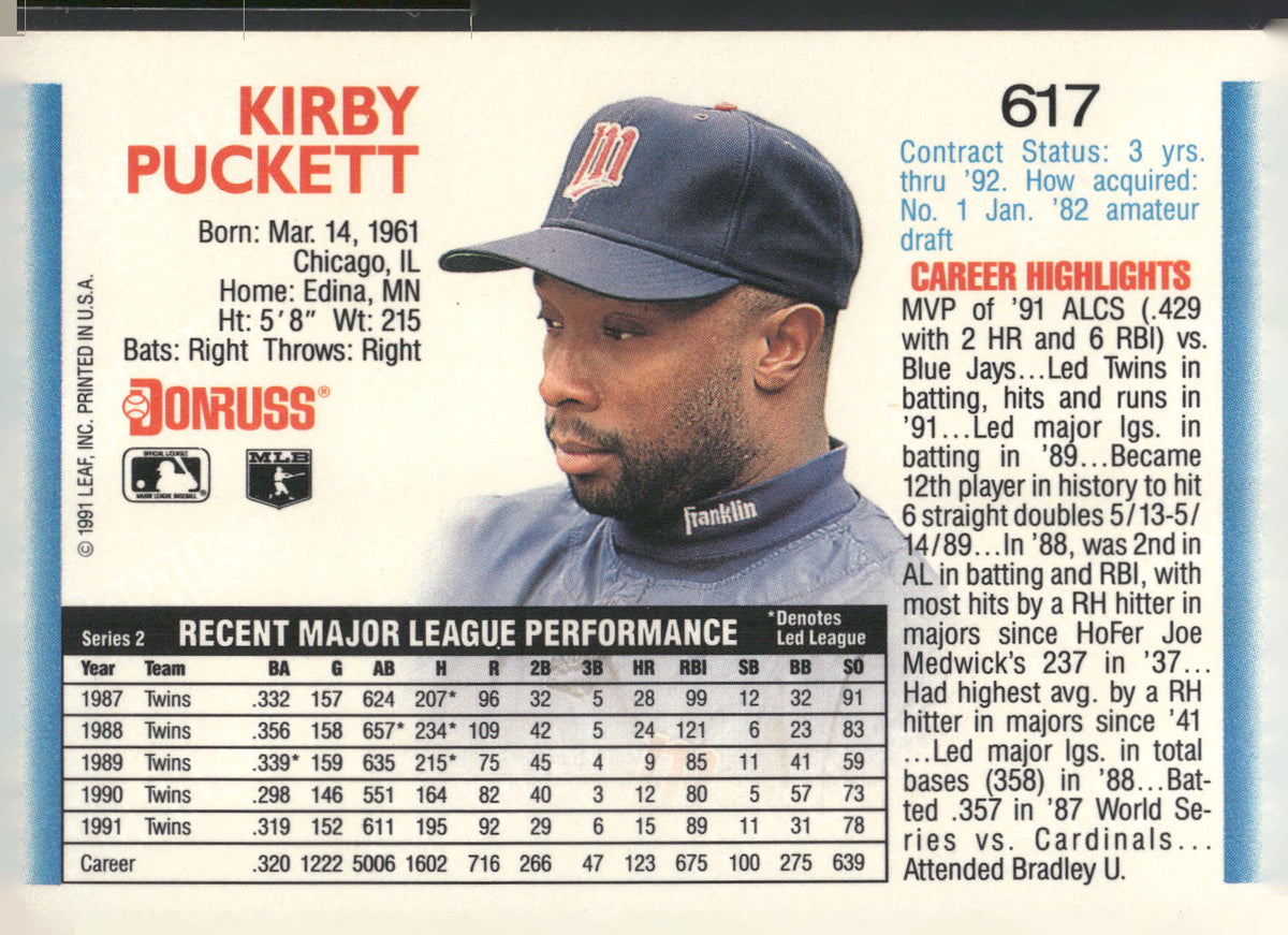 1992 Donruss #617 Kirby Puckett