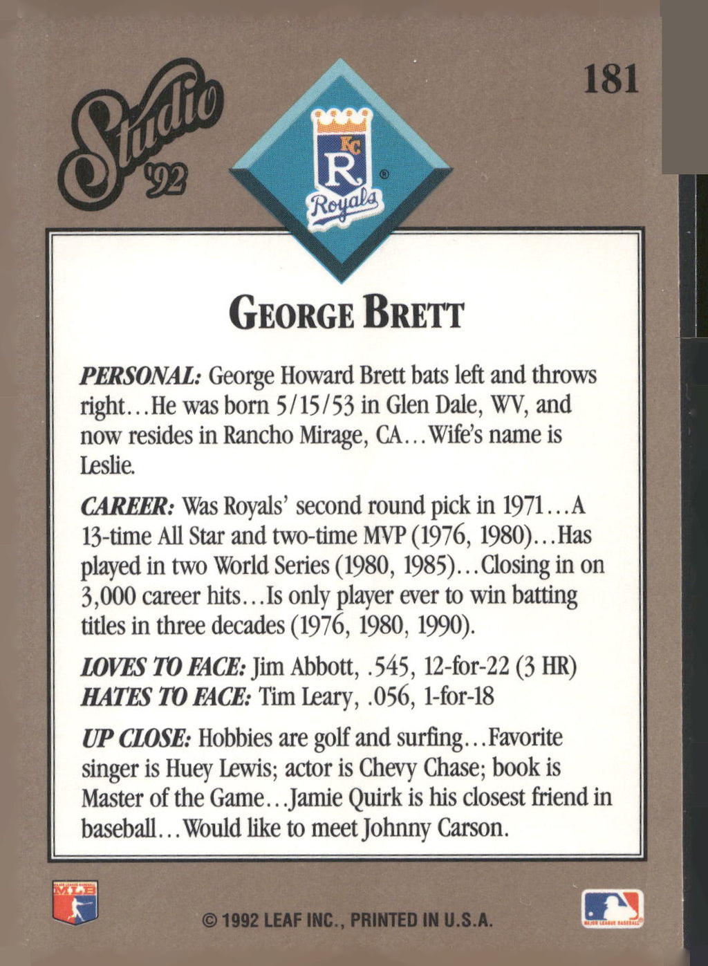 1992 Studio #181 George Brett