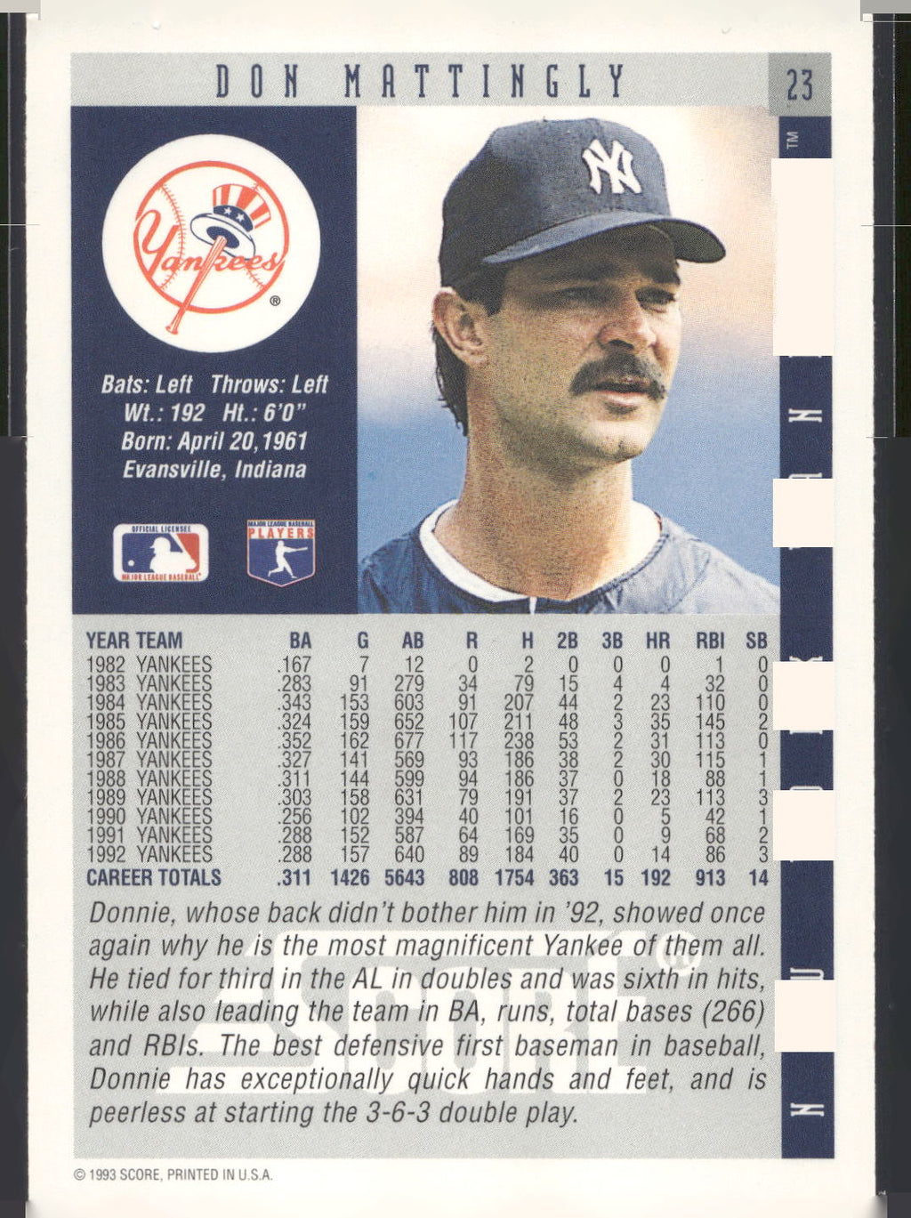 1993 Score #23 Don Mattingly