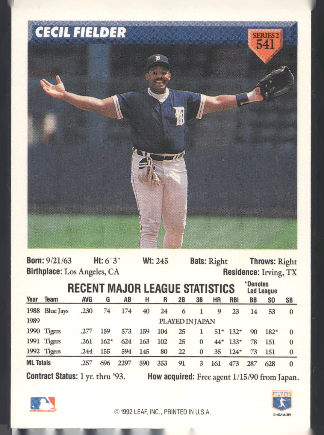 1993 Donruss #541 Cecil Fielder