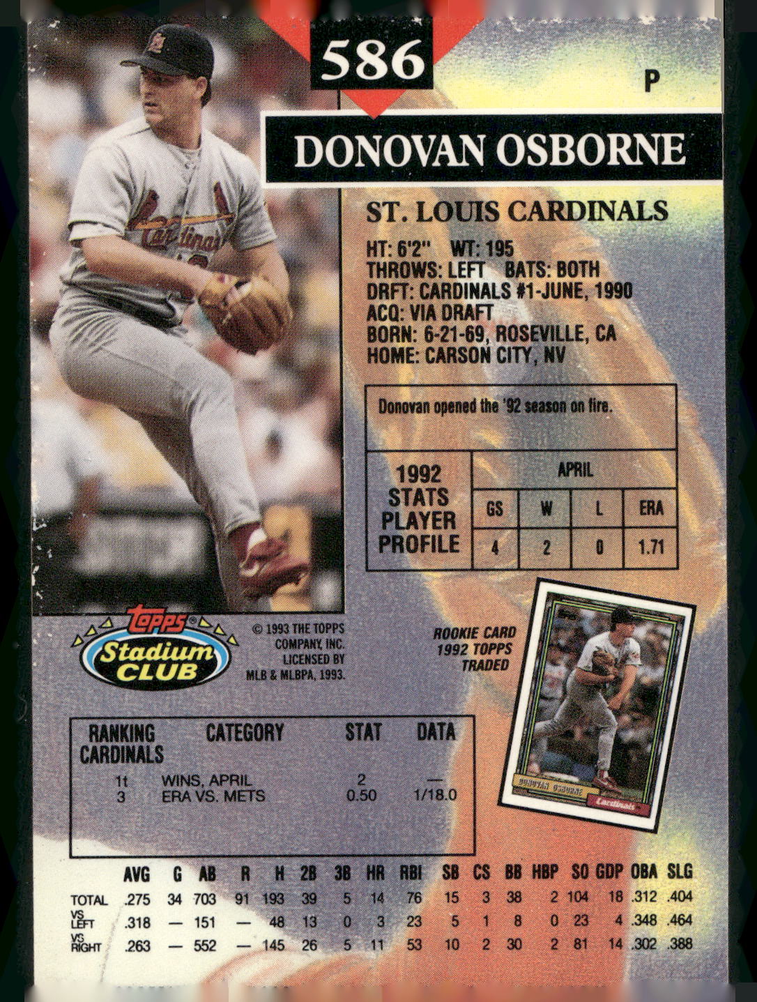 1993 Stadium Club #586 Donovan Osborne