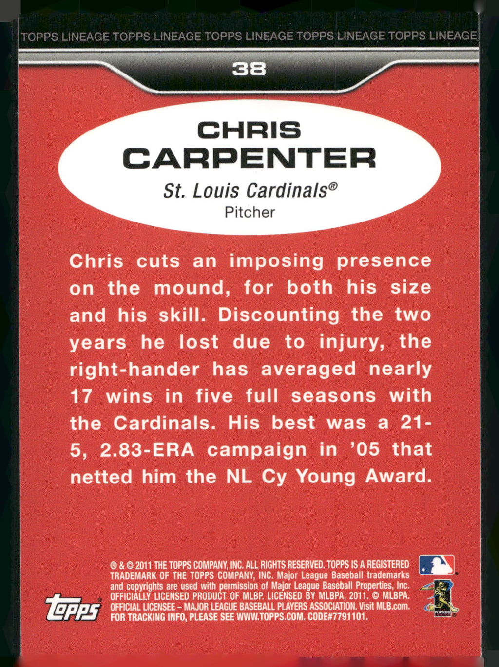 2011 Topps Lineage #38 Chris Carpenter
