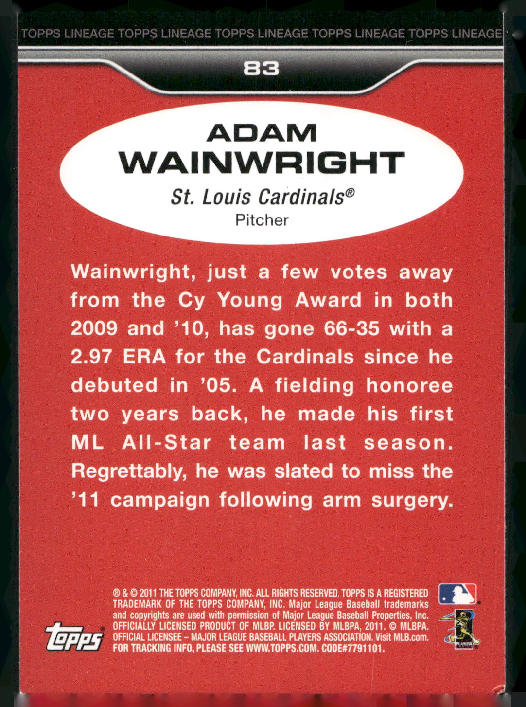 2011 Topps Lineage #83 Adam Wainwright