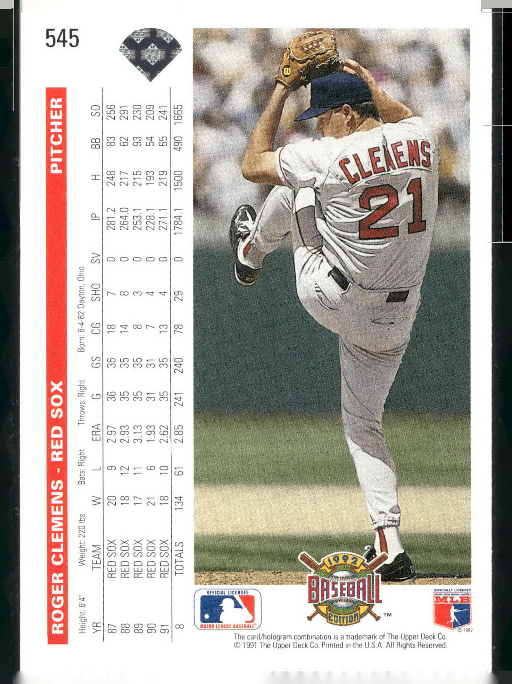 1992 Upper Deck #545 Roger Clemens