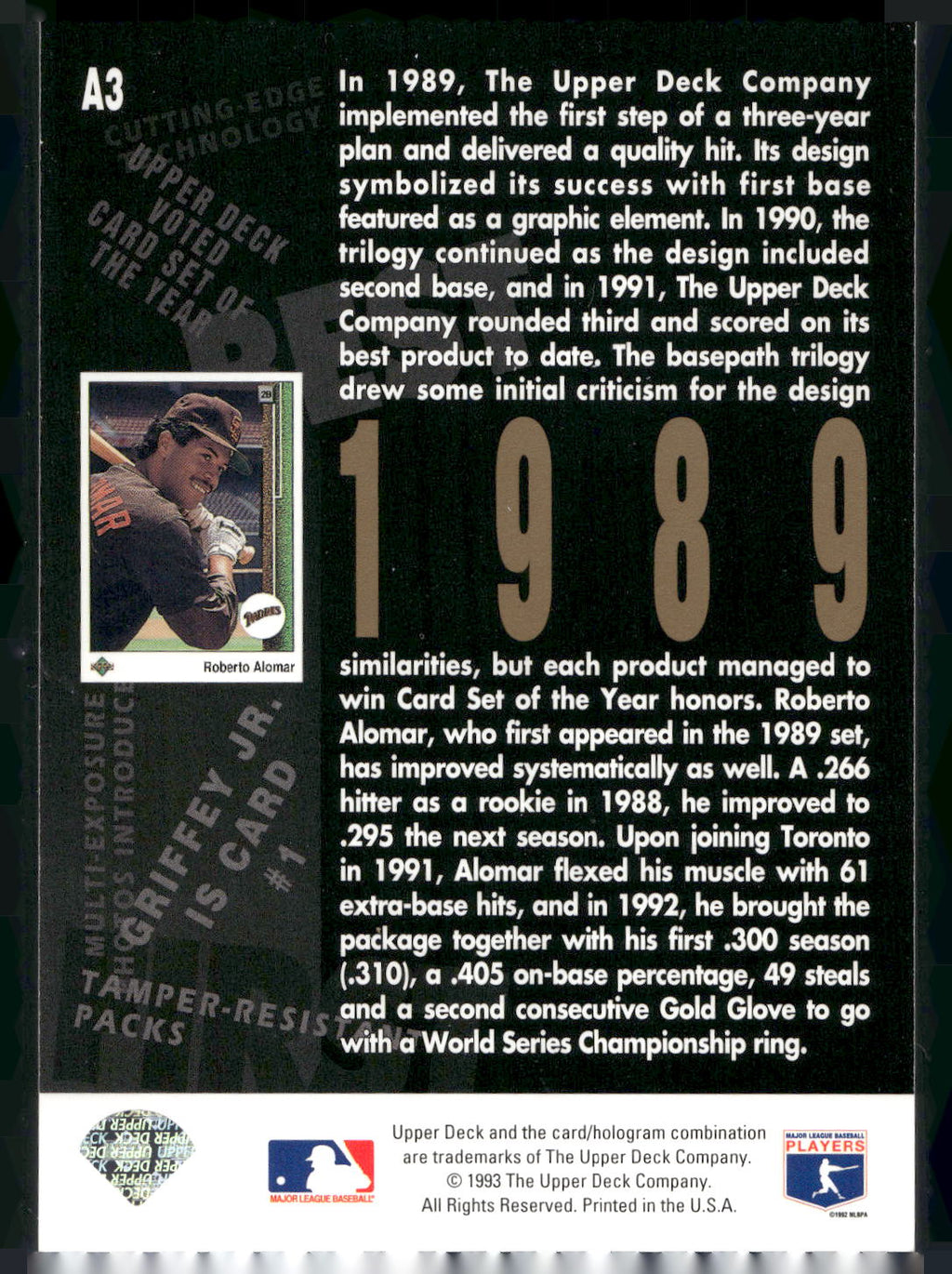 1993 Upper Deck #A3 Roberto Alomar 5th Anniversary
