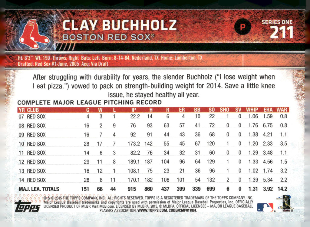 2015 Topps #211 Clay Buchholz