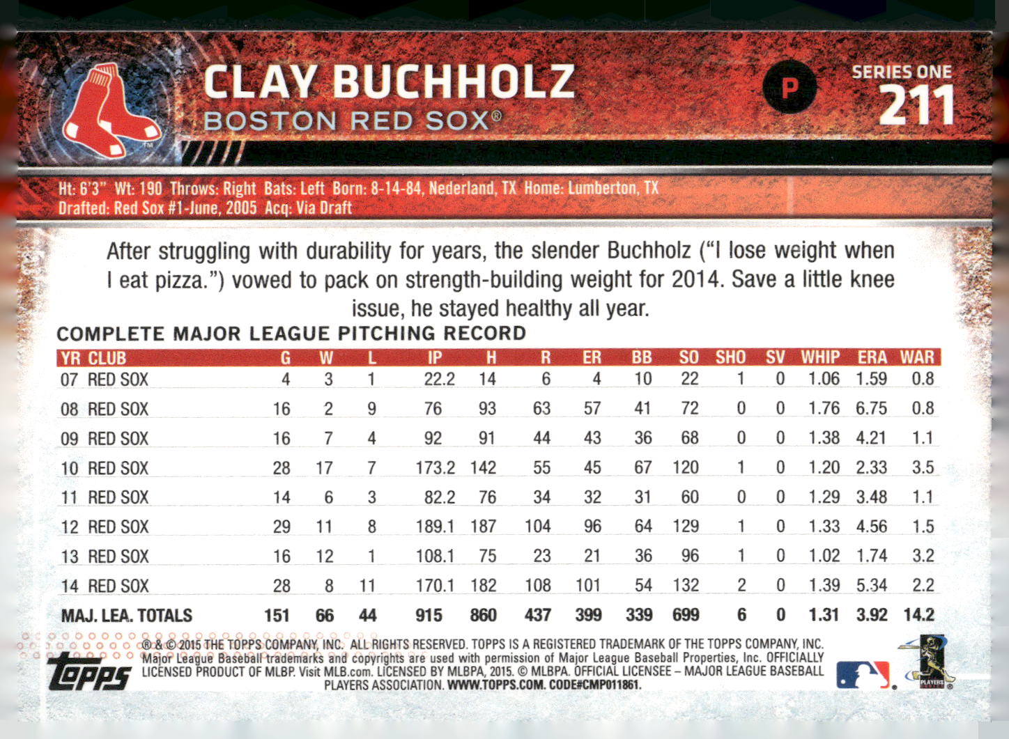 2015 Topps #211 Clay Buchholz