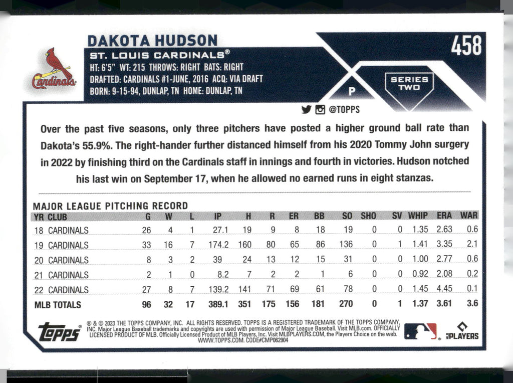 2023 Topps #458 Dakota Hudson
