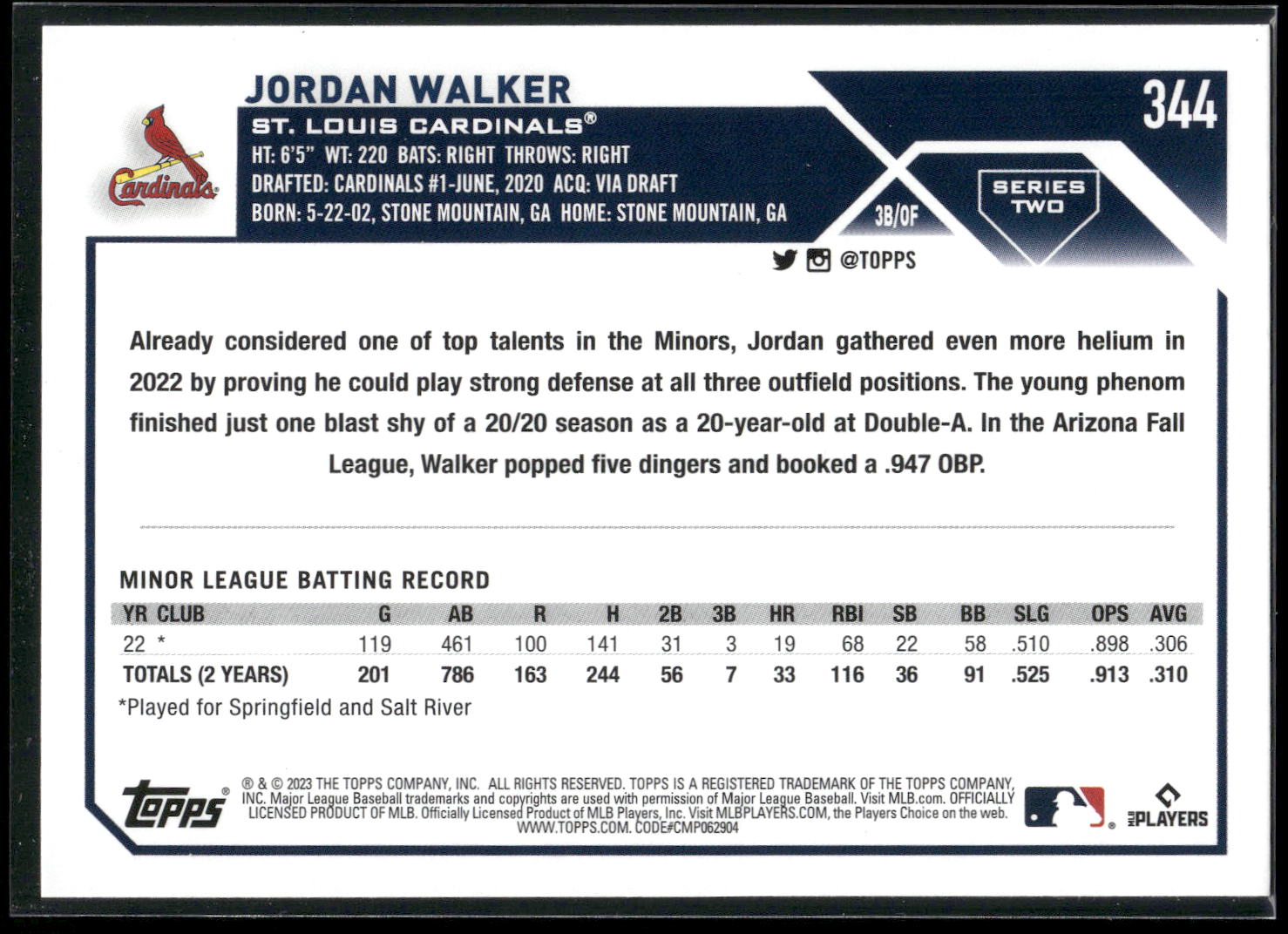 2023 Topps #344 Jordan Walker