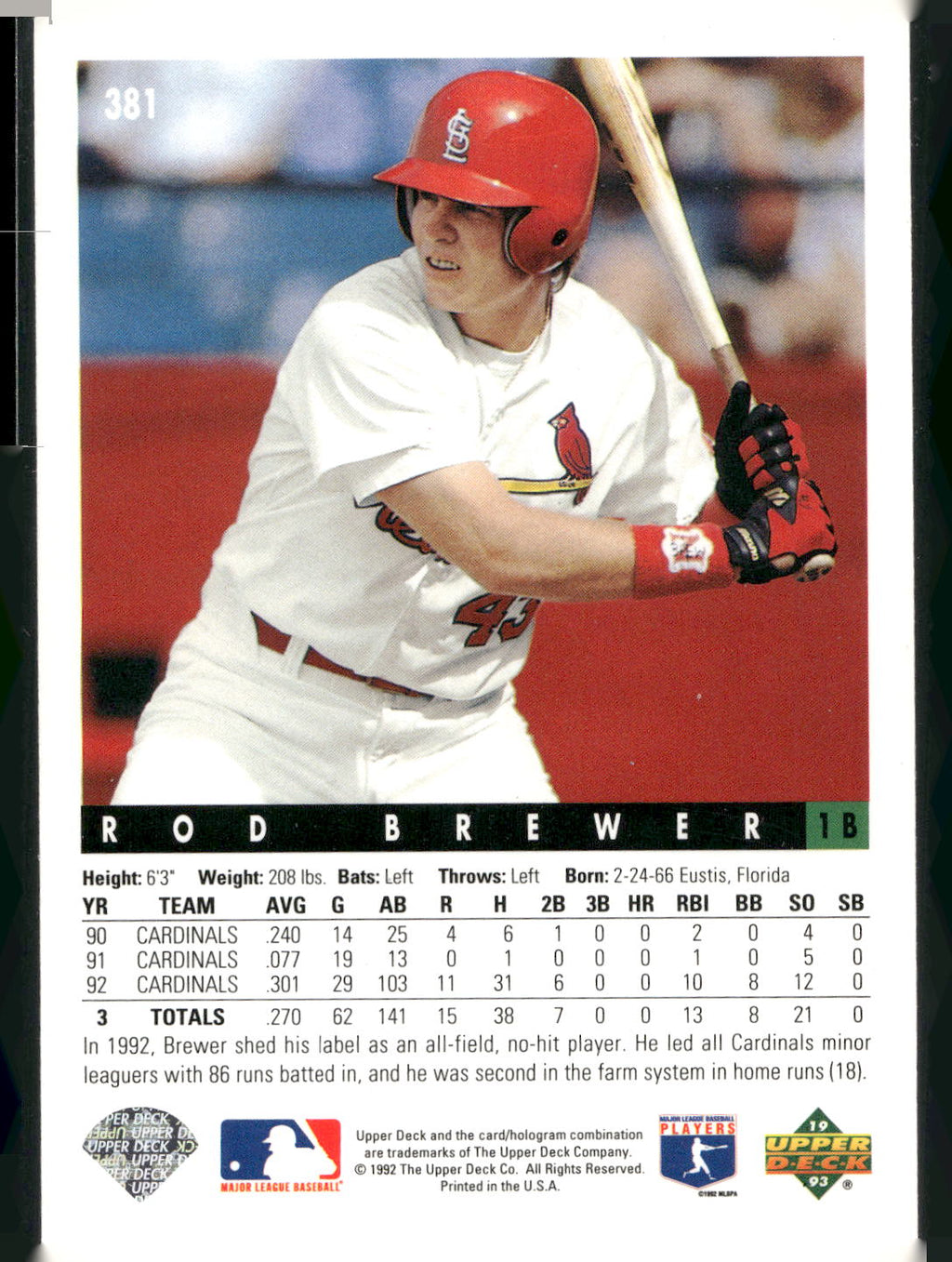 1993 Upper Deck #381 Rod Brewer